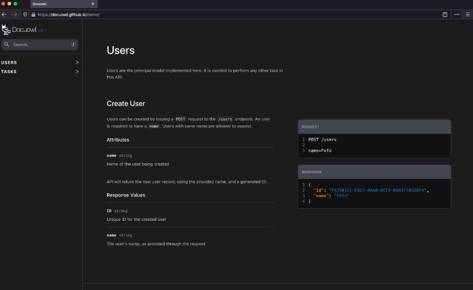 Docuowl generates a static single-page documentation from Markdown files